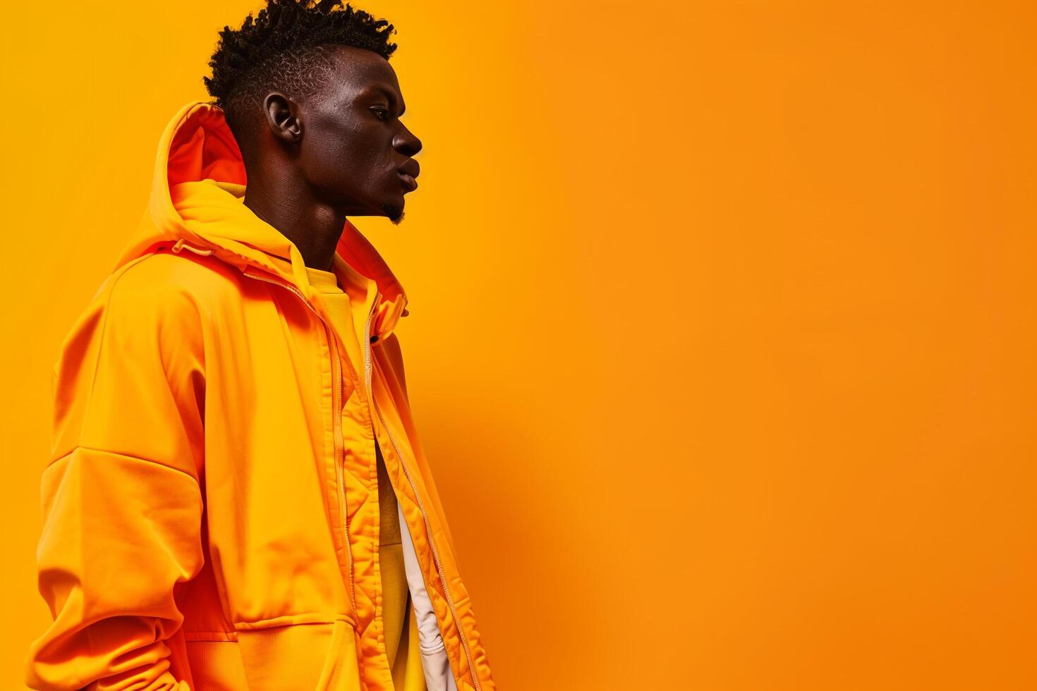 Active Male Fashion Model in Sporty Athletic Gear with Bright Orange Background Capturing Lifestyle and Fashion in portrait Style photo