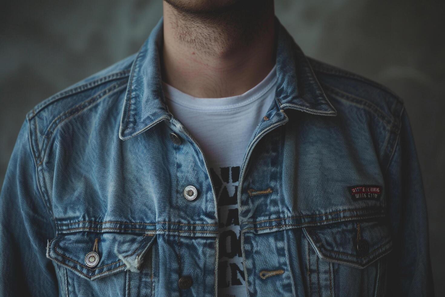 denim jacket with taupe modern portrait stylish and relaxed lifestyle photo