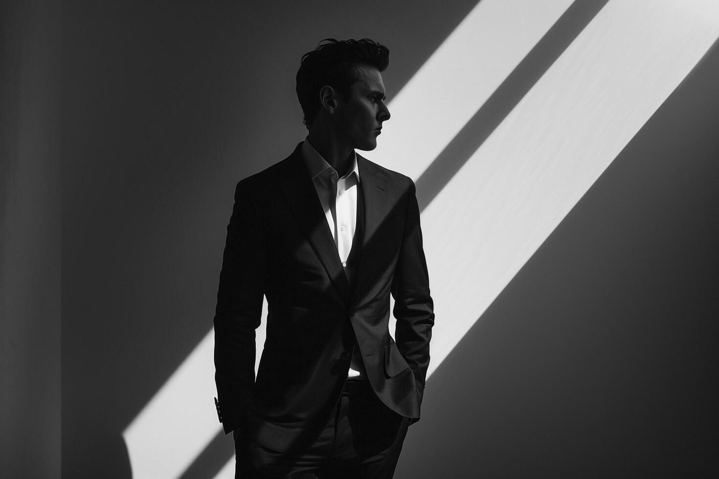elegant male model in an istt suit with a monochrome gradient background sophisticated portrait focusing on stylish and contemporary Males fashion photo