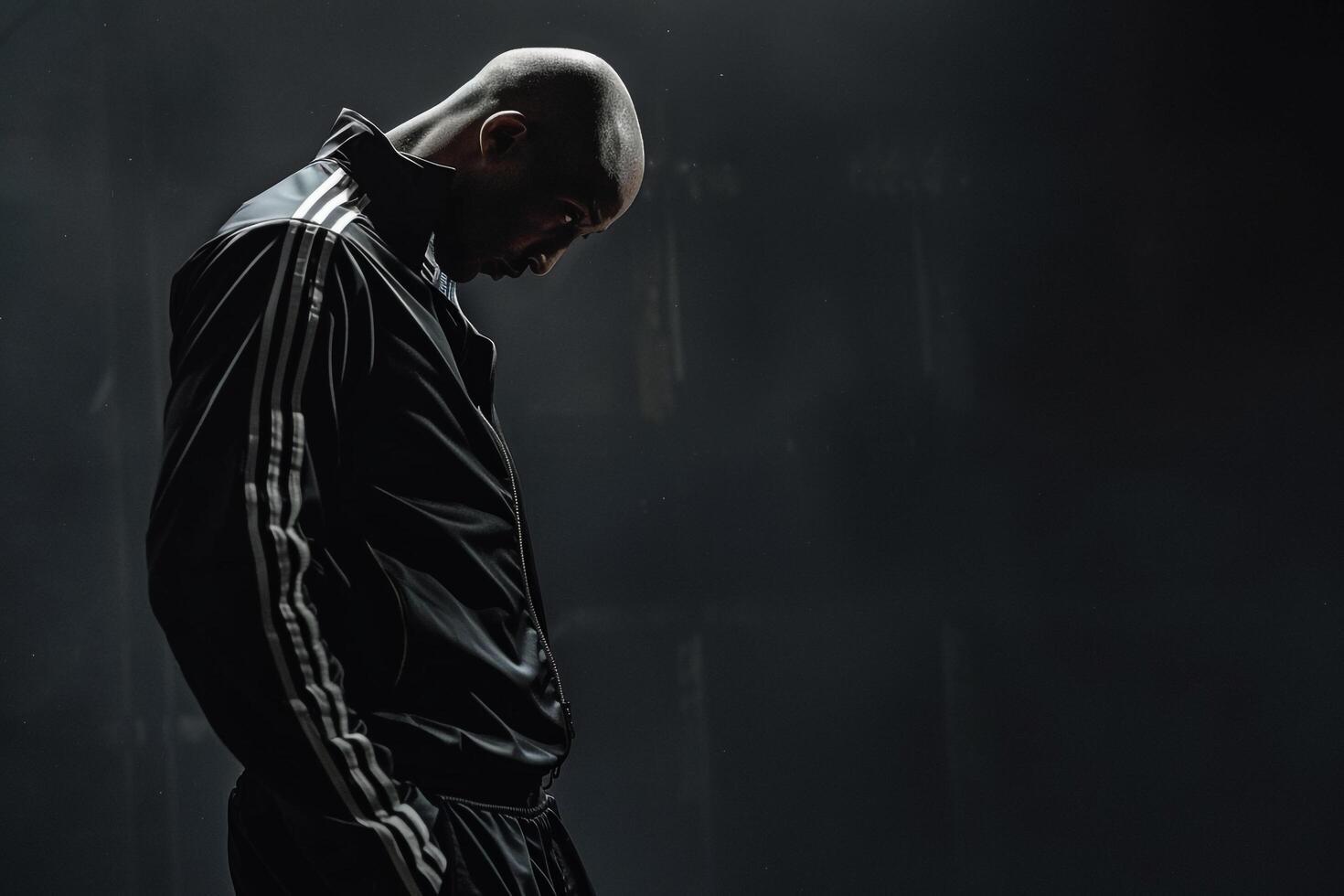 Stylish male model in a sporty tracksuit with a charcoal black background Highlighting contemporary athletic fashion and modern design with chic eleMalets photo