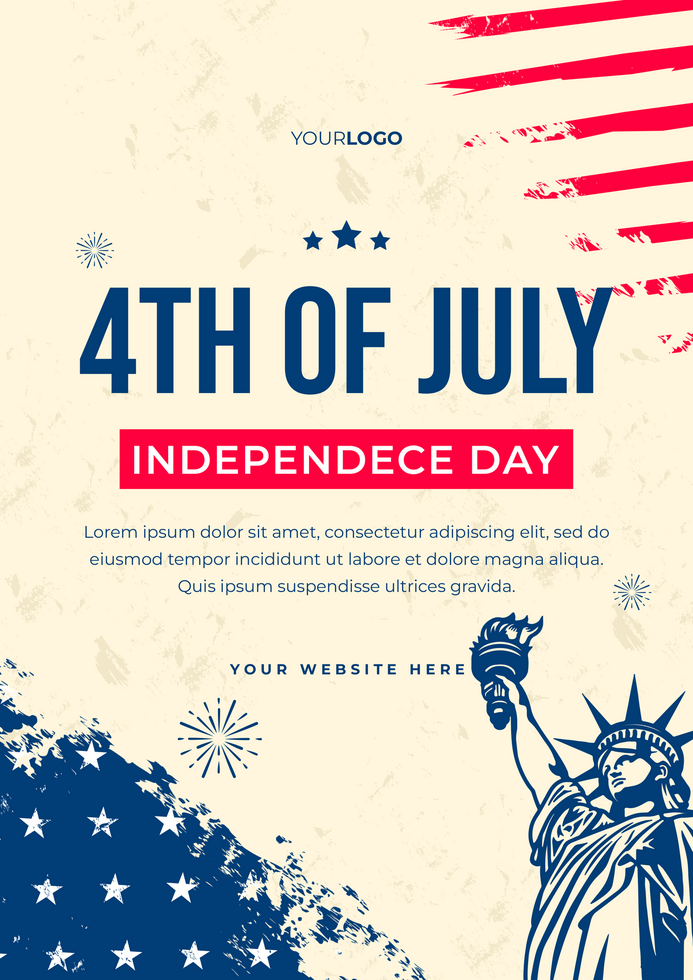 American independence day 4th of july flyer template with retro style psd