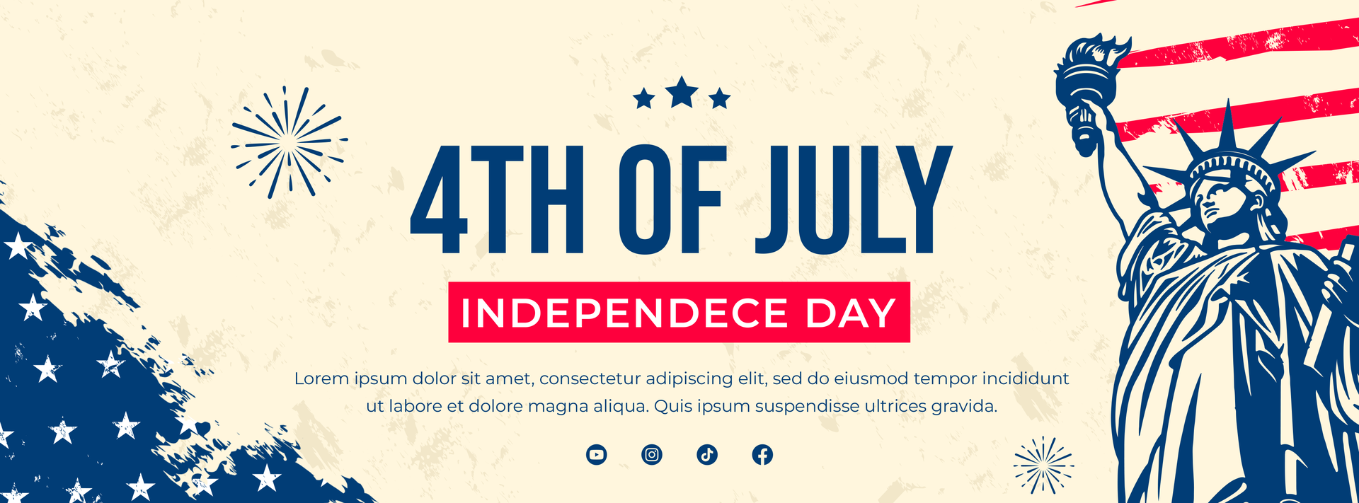 American independence day 4th of july social media cover template with retro style psd
