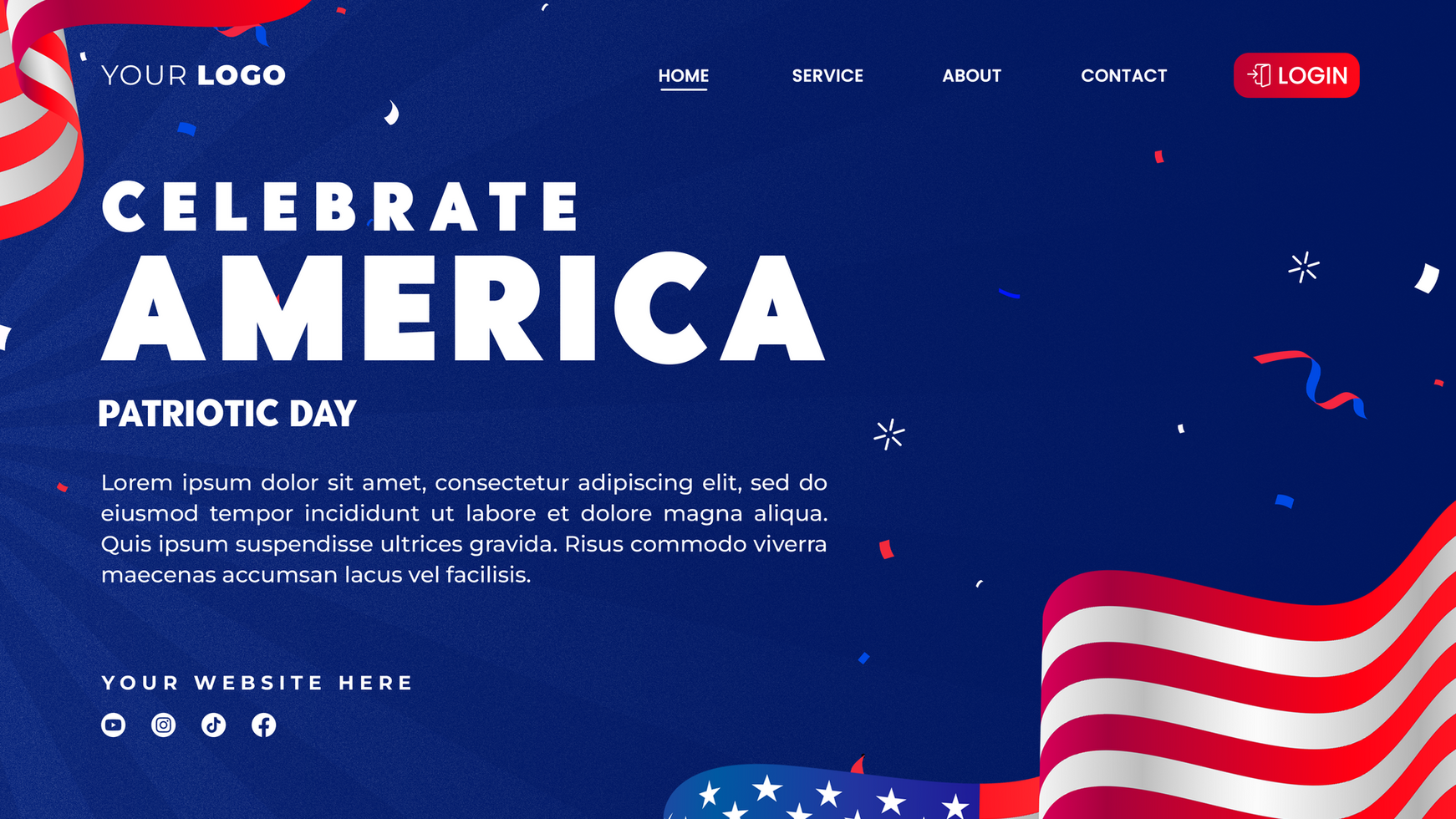 Flat landing page template for american 4th of july celebration psd