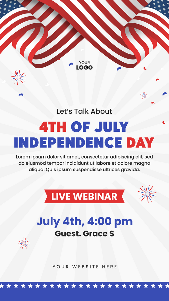 Webinar social media stories template for American 4th of july holiday celebration psd