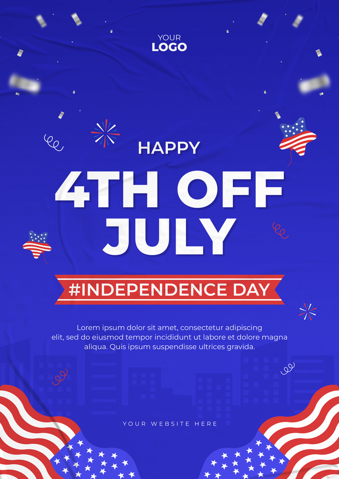 flat design 4th of july american independence day a4 flyer template psd