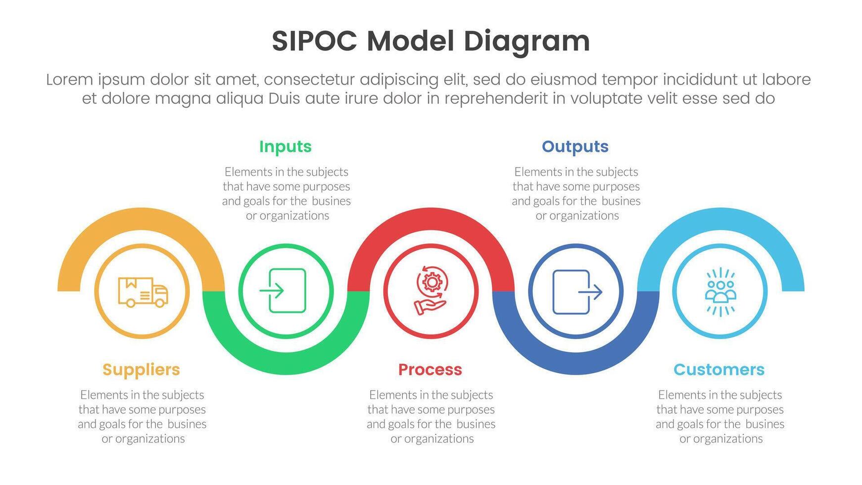 sipoc infographic template banner with timeline circle up and down horizontal with 5 point list information for slide presentation vector