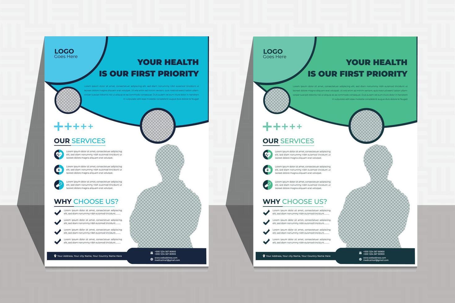 Medical business flyer template design set with blue color. marketing, business proposal, promotion, advertise, publication, cover page. new digital marketing flyer set vector