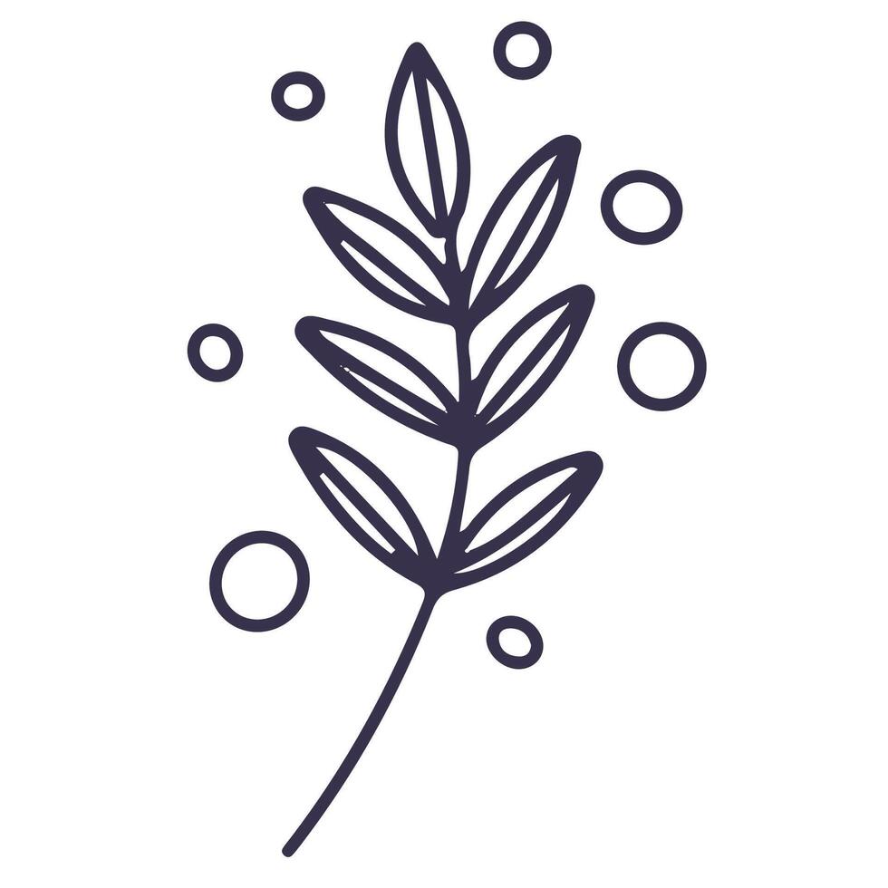 Line illustration of fantasy leaf with cirle decorations. Hand drawn icon isolated on white background vector