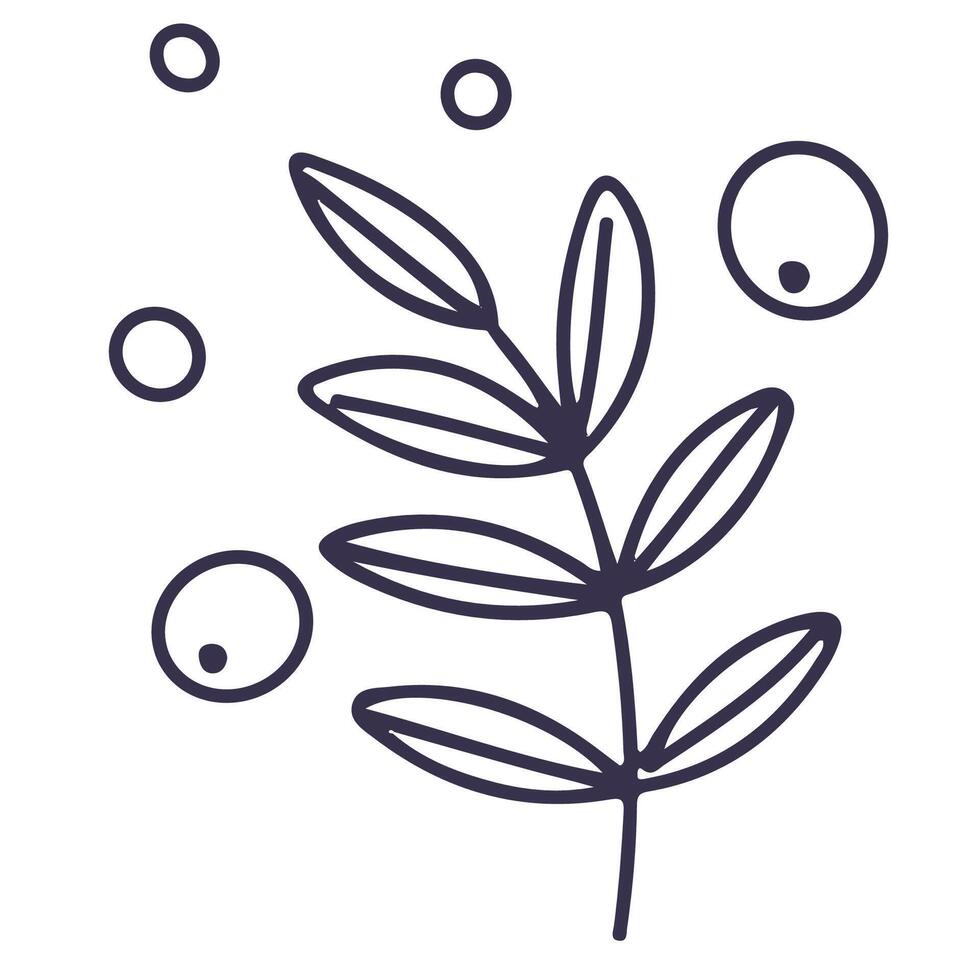Line illustration of fantasy leaf with bubbles. Hand drawn icon isolated on white background vector