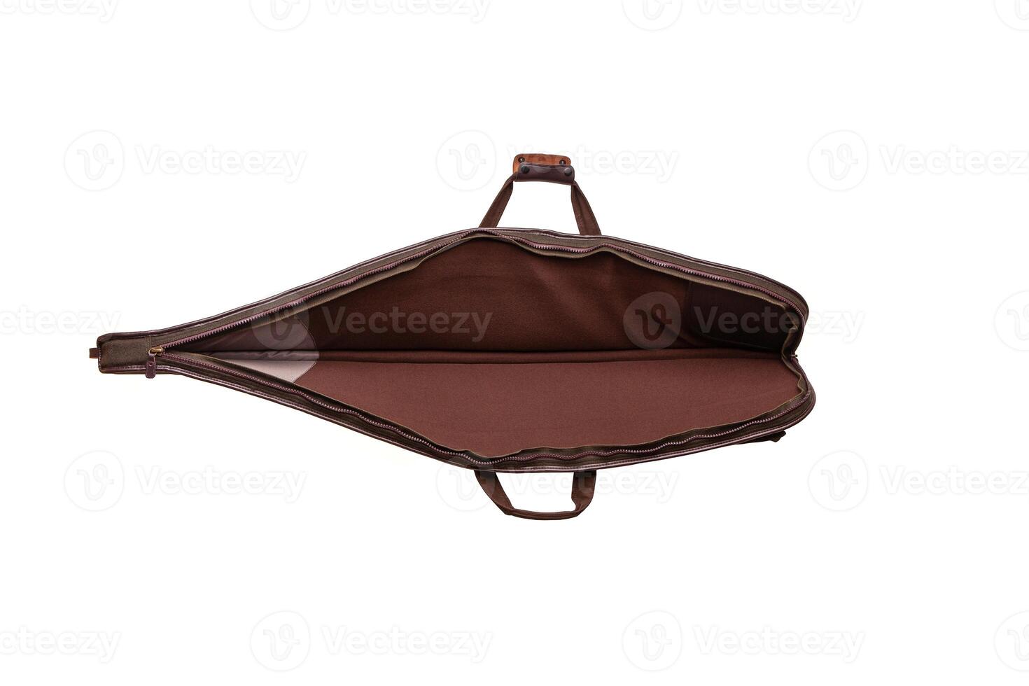 Soft green case for weapons isolate on a white background. Luxury case for storage and transportation of a hunting rifle. photo