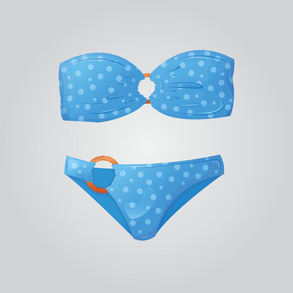 Female swimsuit for beach. Cartoon drawing of blue, swimming suit for women, clothes for vacation at sea. Summer, fashion, vacation concept. illustration EPS 10 vector