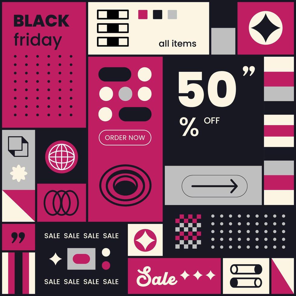 Bold memphis shape geomtetric Black Friday sale for poster, banner and background. vector