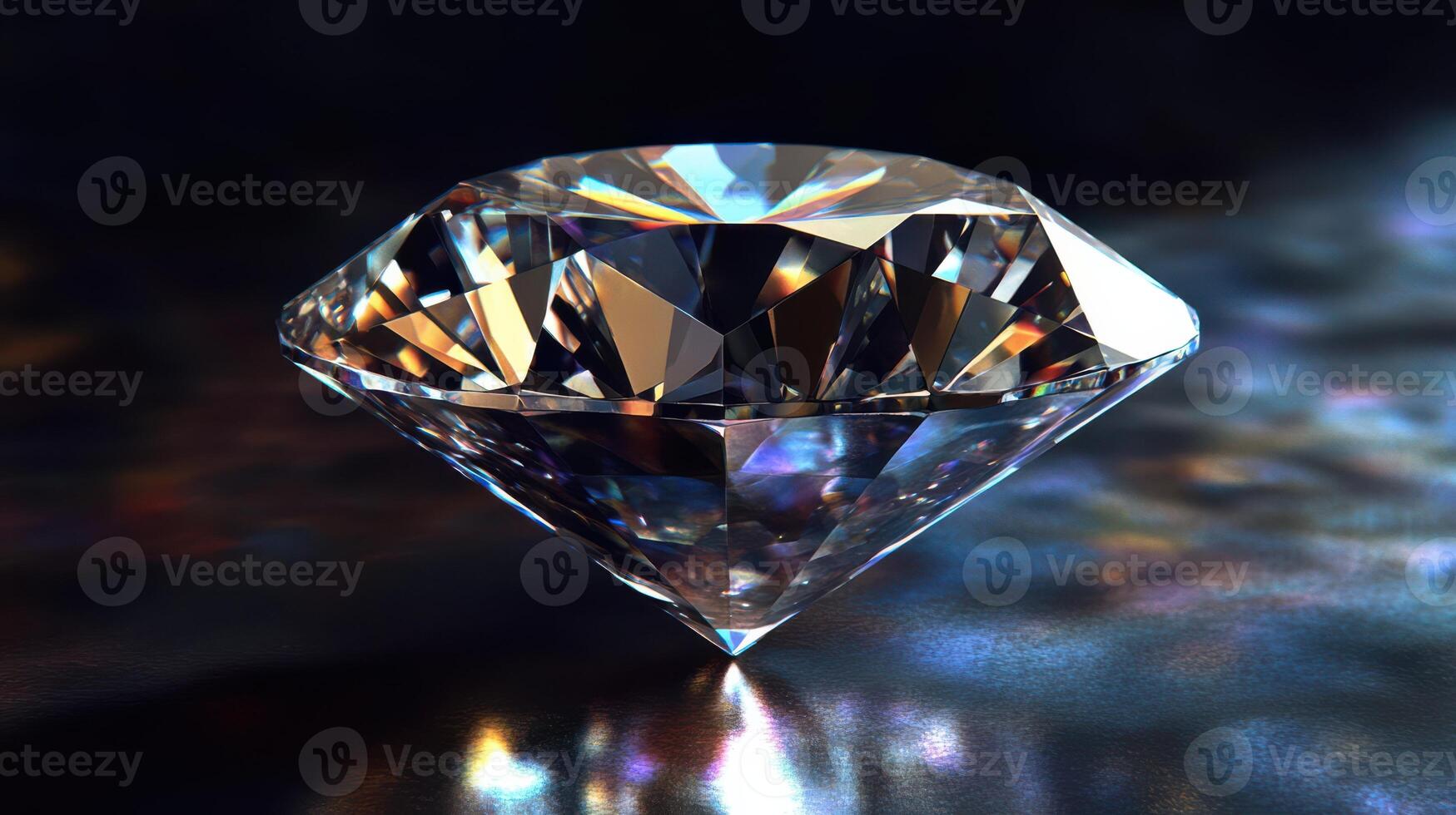 A diamond resting on a gleaming surface. photo
