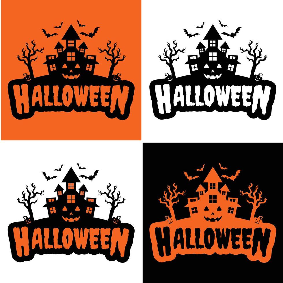 This 'Halloween House' logo, complete with bats, pumpkins, and a haunted house, is the perfect choice for anyone looking to create spooky yet playful designs for the Halloween season vector