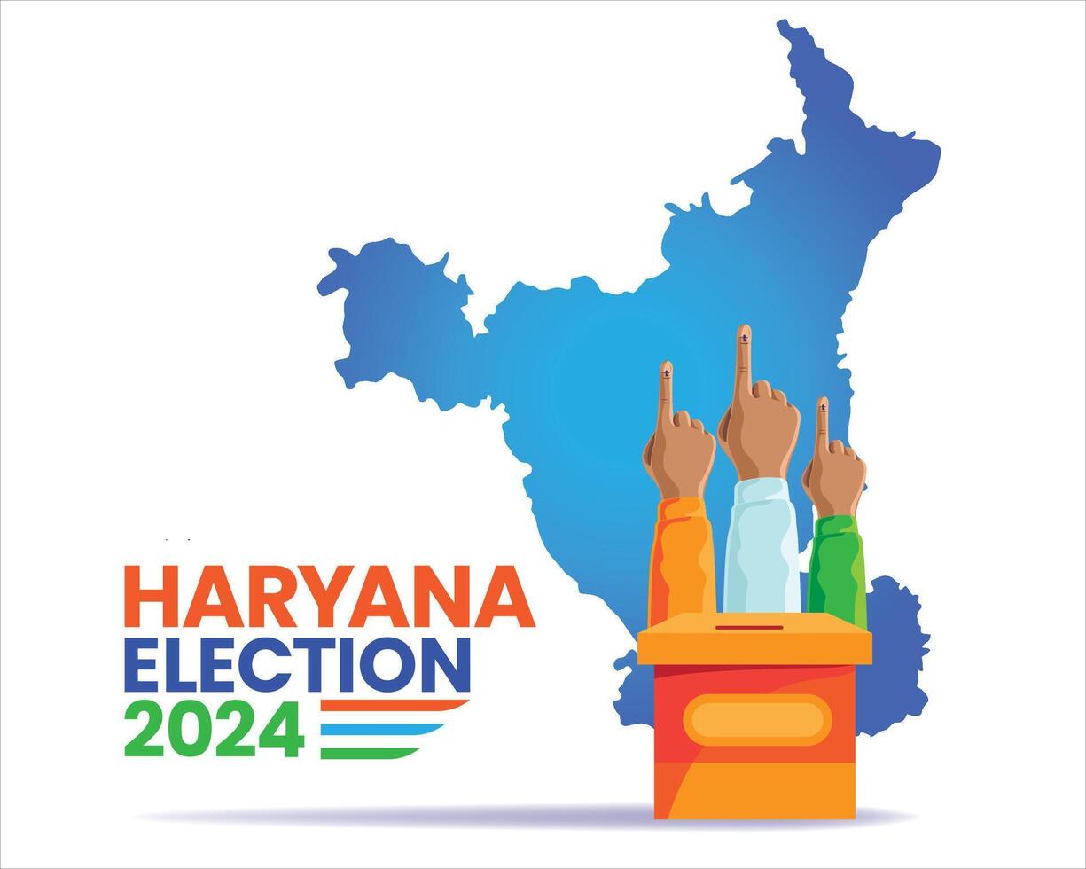 Haryana Election 2024 Voting Campaign Poster with Map and Voting Hands Illustration vector