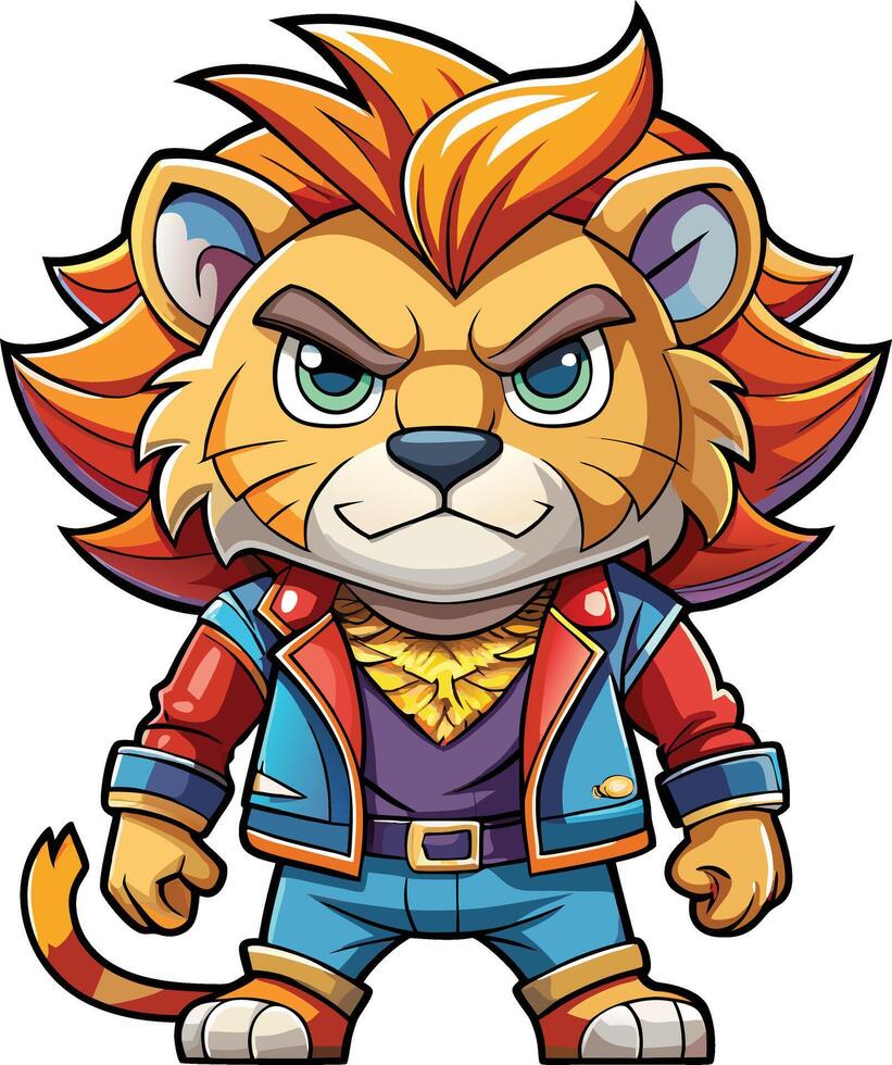 A cartoon lion in a blue jacket and red shirt vector