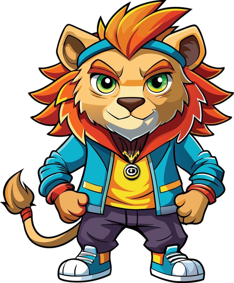 A cartoon lion wearing a jacket and sneakers vector