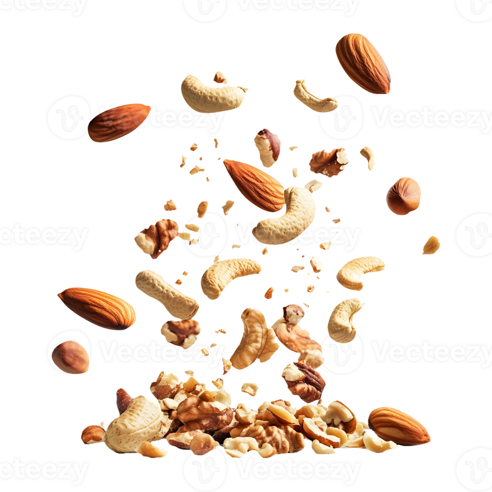 Healthy Eating in Motion Assorted Nuts and Dried Fruits Falling on a Transparent Background png