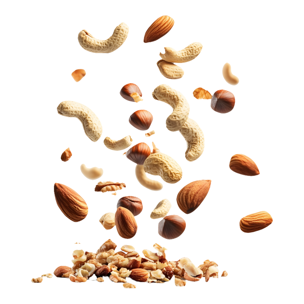 Vital Nutrition A Mix of Healthy, Organic Nuts Falling Isolated on a Transparent Background png