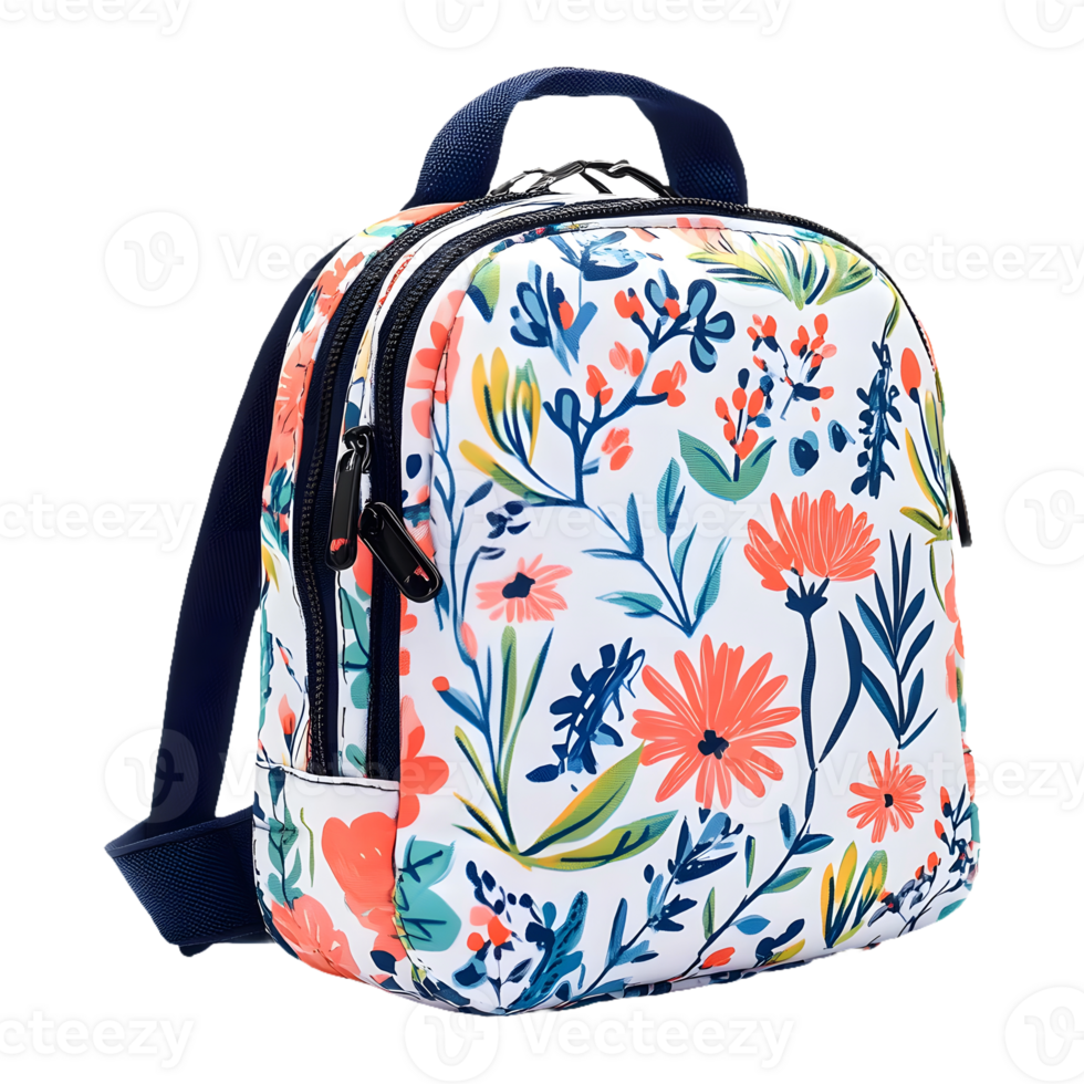 Springtime Style Floral Backpack with Black Handle Isolated on Transparent Background for Banners png