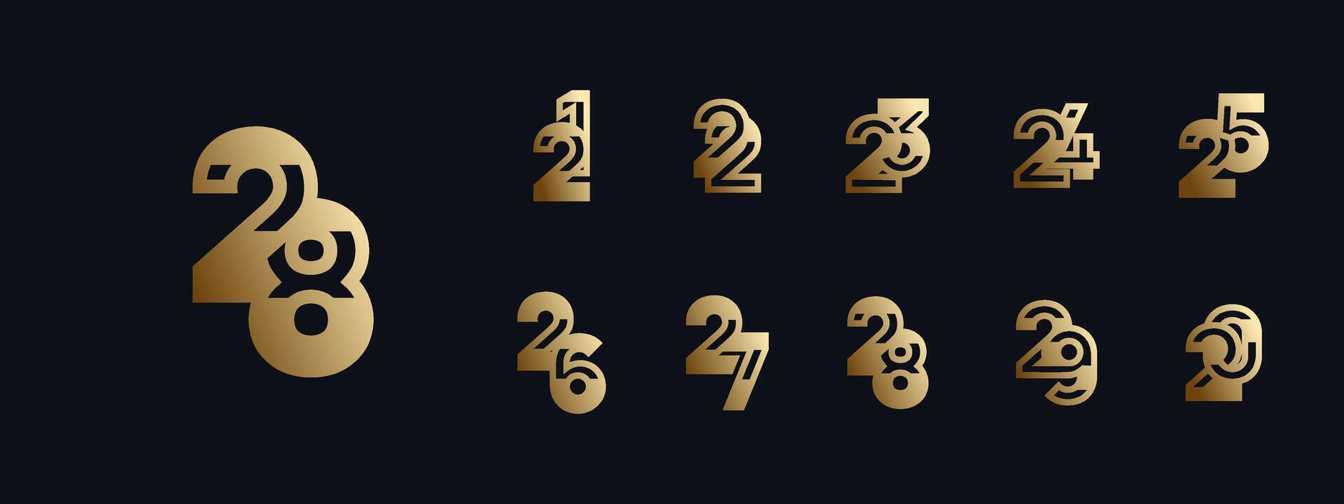 Logo 21th-29th, 21-29 years happy anniversary, Creative design template for celebration, birthday, greeting. Editable file vector