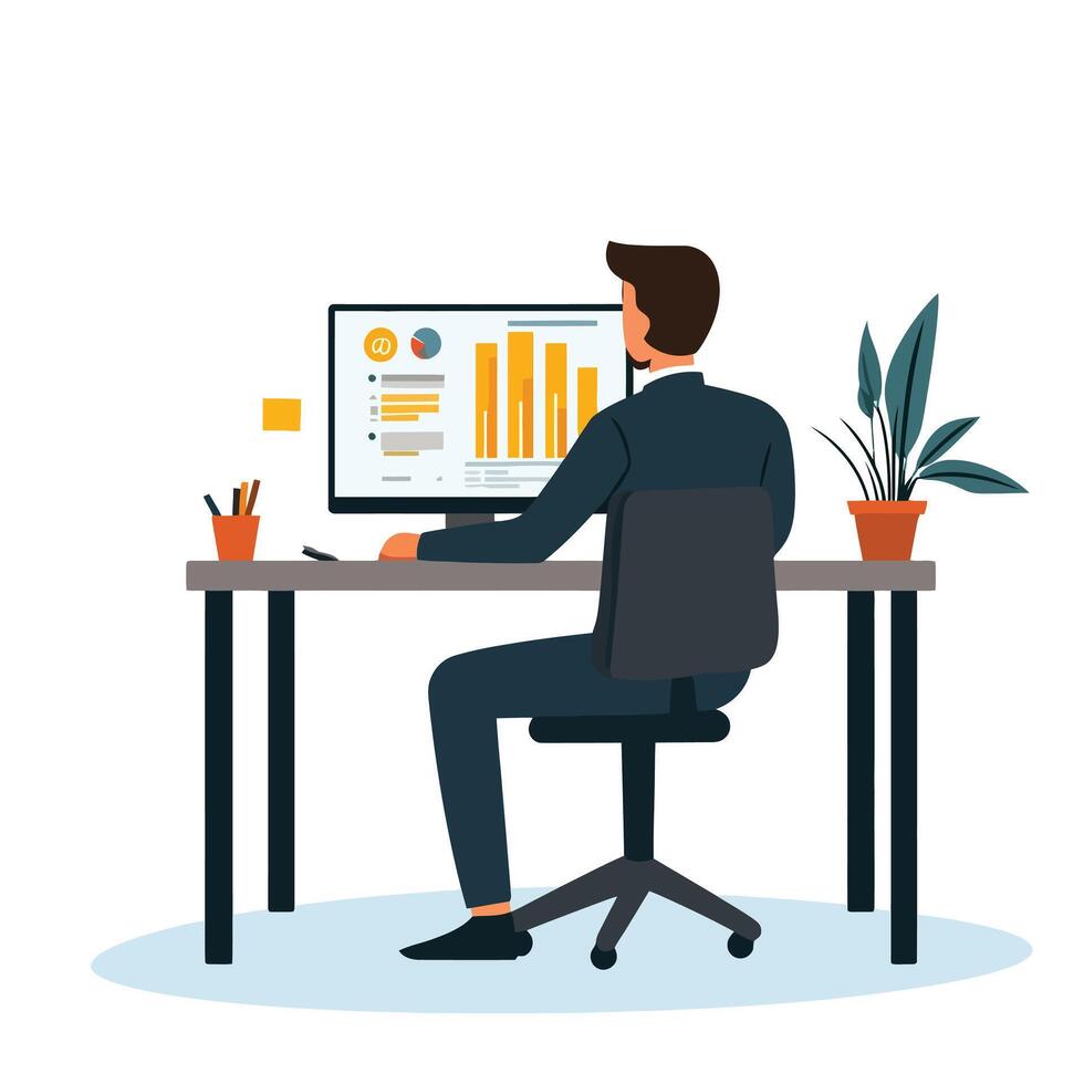 Focused Individual Working on a Computer vector