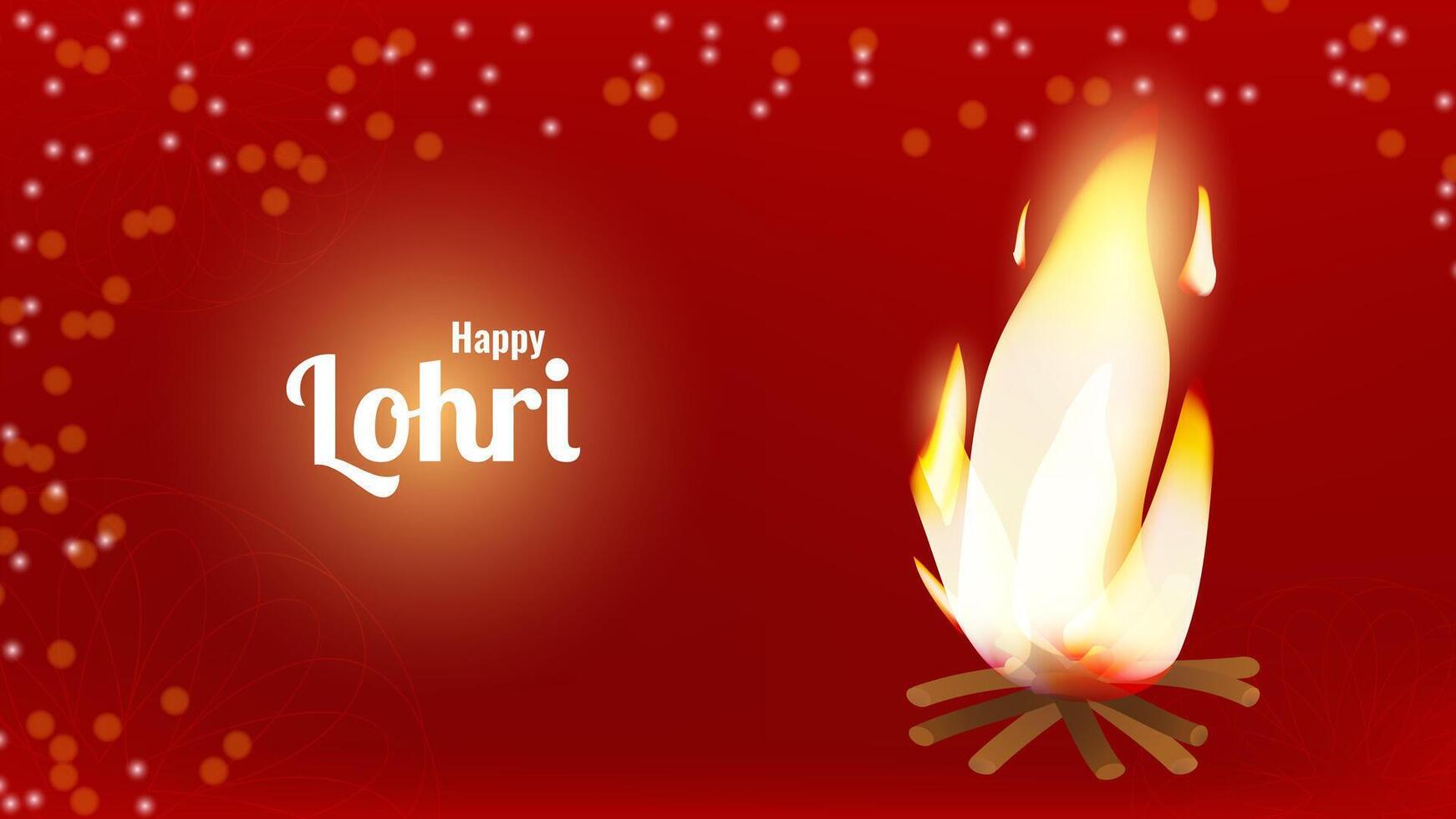 Happy Lohri Indian holiday festival bright bonfire. Gratitude for harvest. Design invitation card banner poster. illustration. vector