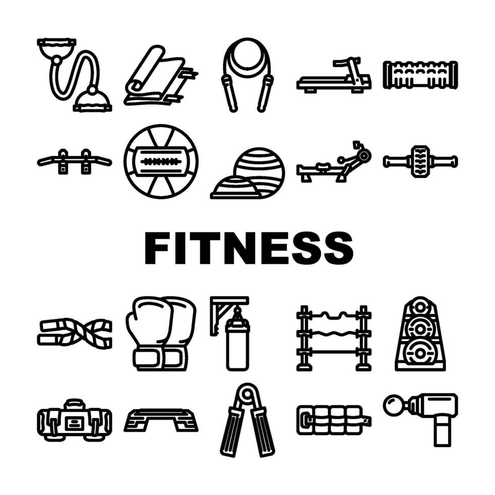 fitness tool dumbbell kettlebell icons set vector
