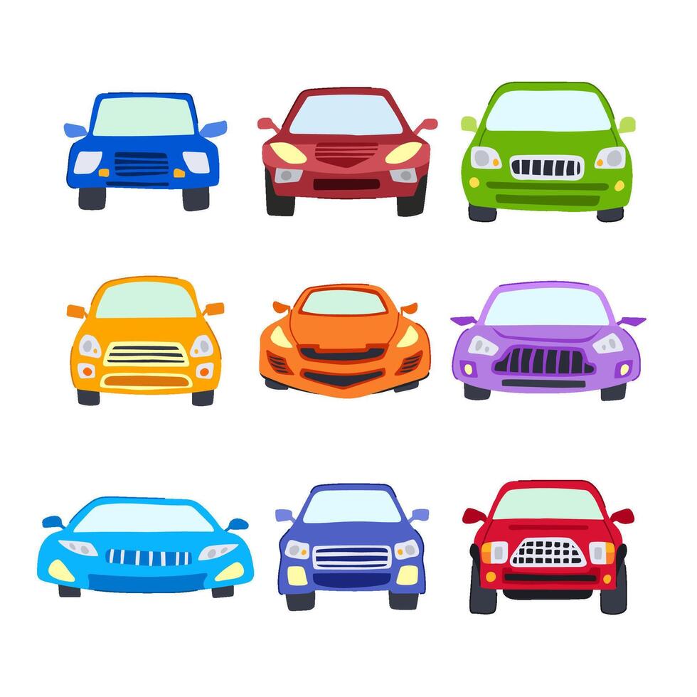 car front set cartoon illustration vector