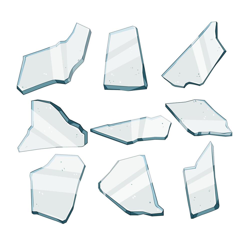 glass broken shard set cartoon illustration vector