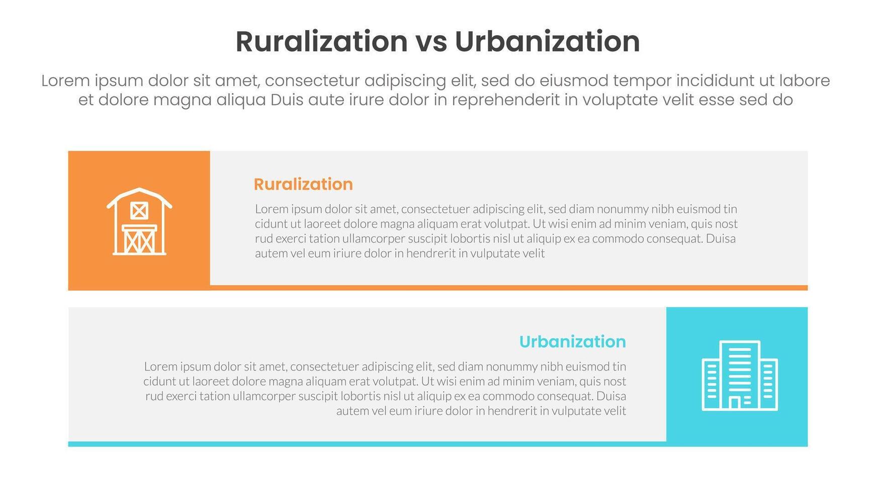 urbanization vs ruralization comparison concept for infographic template banner with long rectangle box horizontal stack with two point list information vector