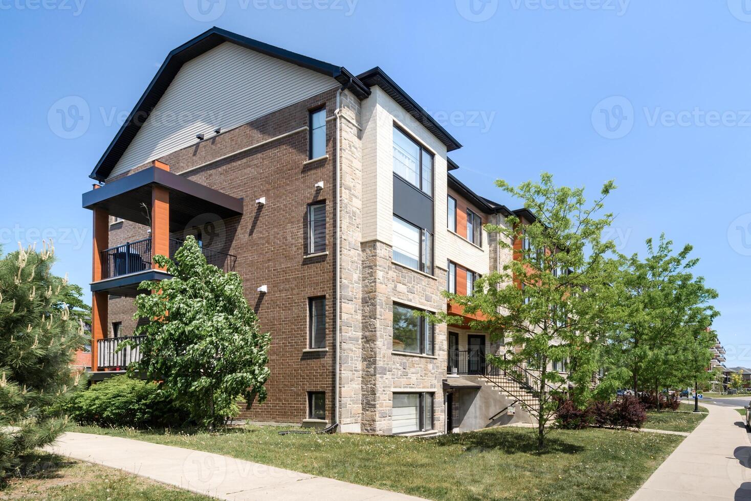 Inside and outside facade and interior of apartment in Brossard closed to Montreal Quebec Canada photo