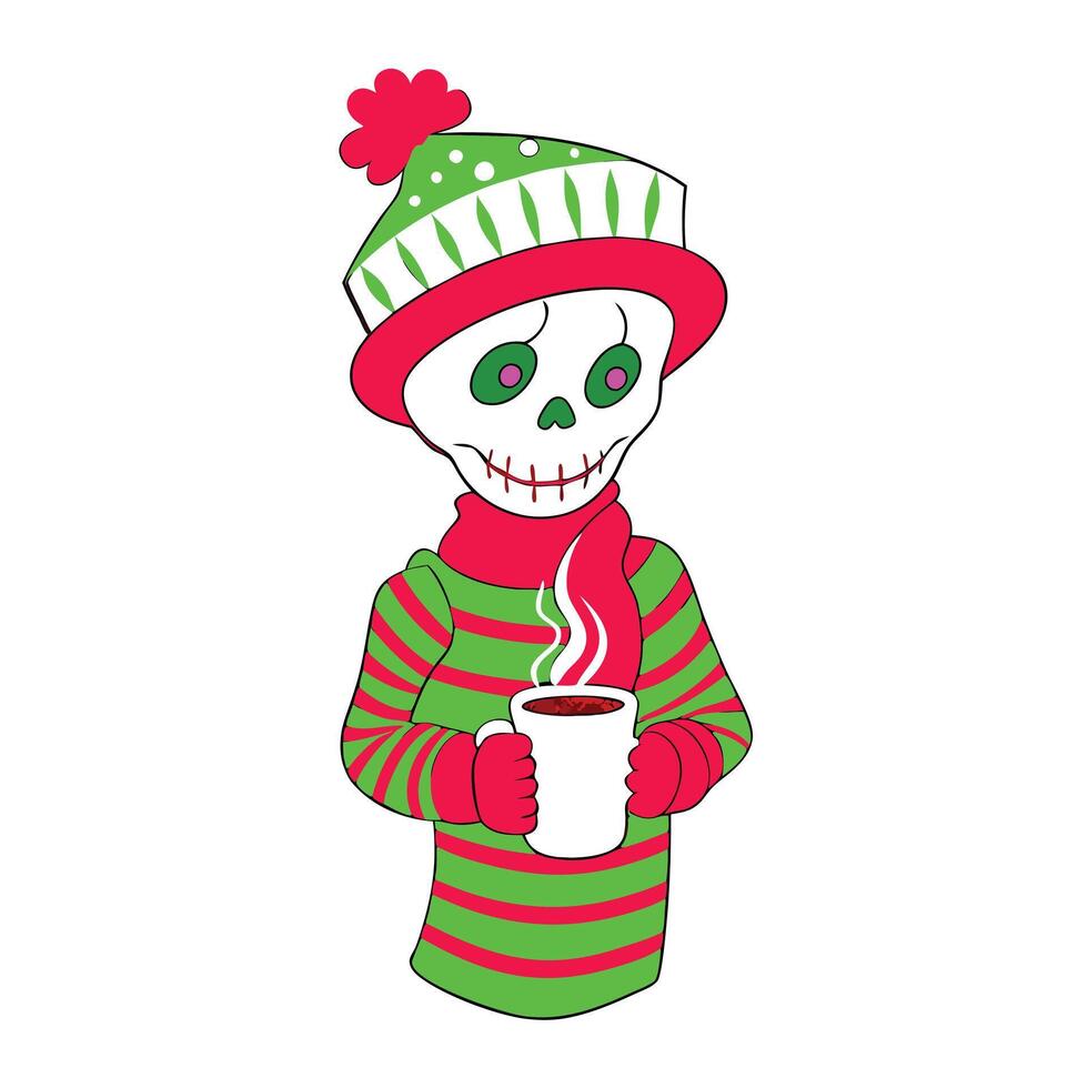 Skeleton with Snowman Hat and Steam vector