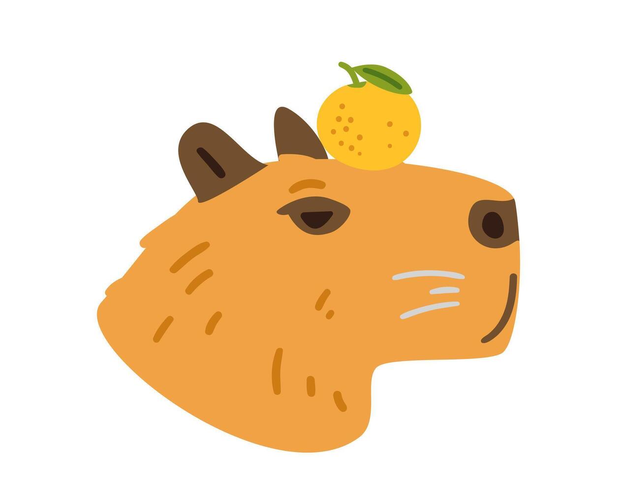 Capybara's head in profile with tangerine funny flat illustration isolated on white. vector