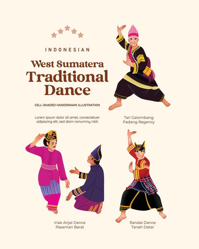 Isolated Indonesian West Sumatera Dancer cell shaded style illustration vector