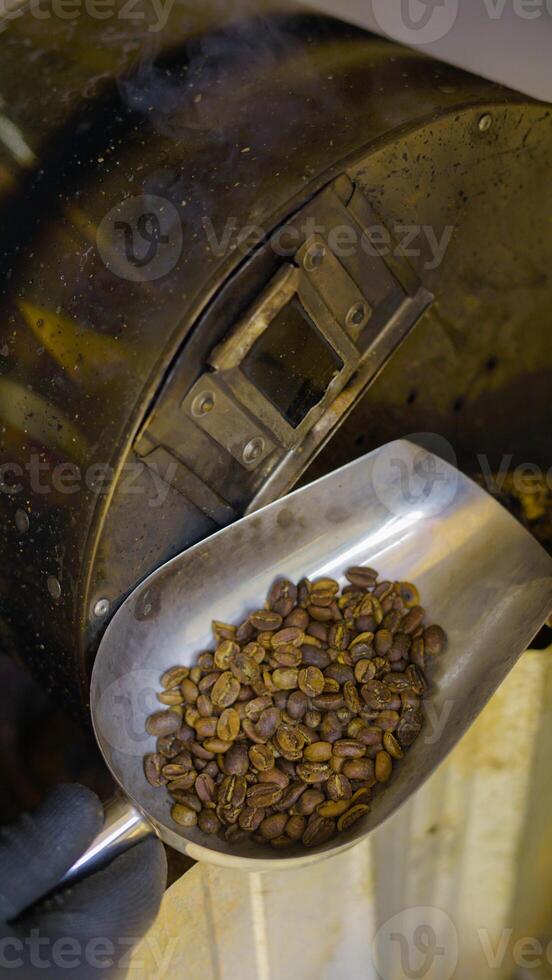Bajawa's traditional coffee roasting process, showcasing rich beans being expertly roasted, capturing the essence of local culture and flavor. photo