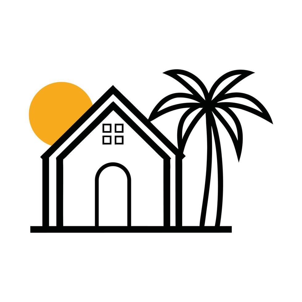 House with Palm Tree Logo for Tropical Beach and Hotel Branding vector