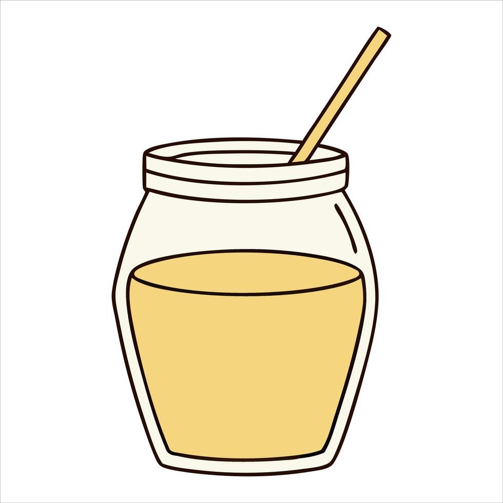 Honey jar and wooden dipper icon on white background vector