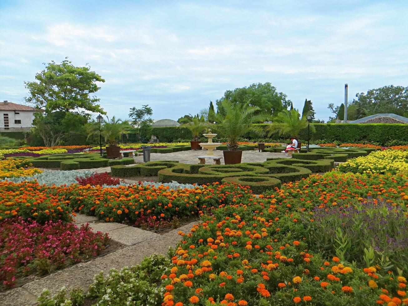 Balchik, Bulgaria. July 30, 2024. The botanical garden of the Queen Marie of Romania at Bulgarian Black Sea coastline. Colorful pattern of flowers. photo