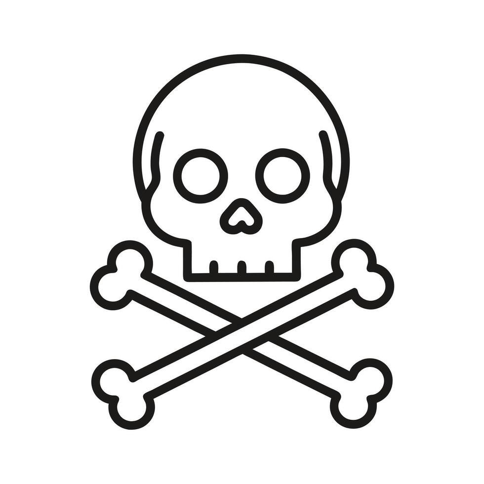 Skull and Crossbones Danger Icon - Minimal Line Art for Safety and Hazard Warning Symbol vector