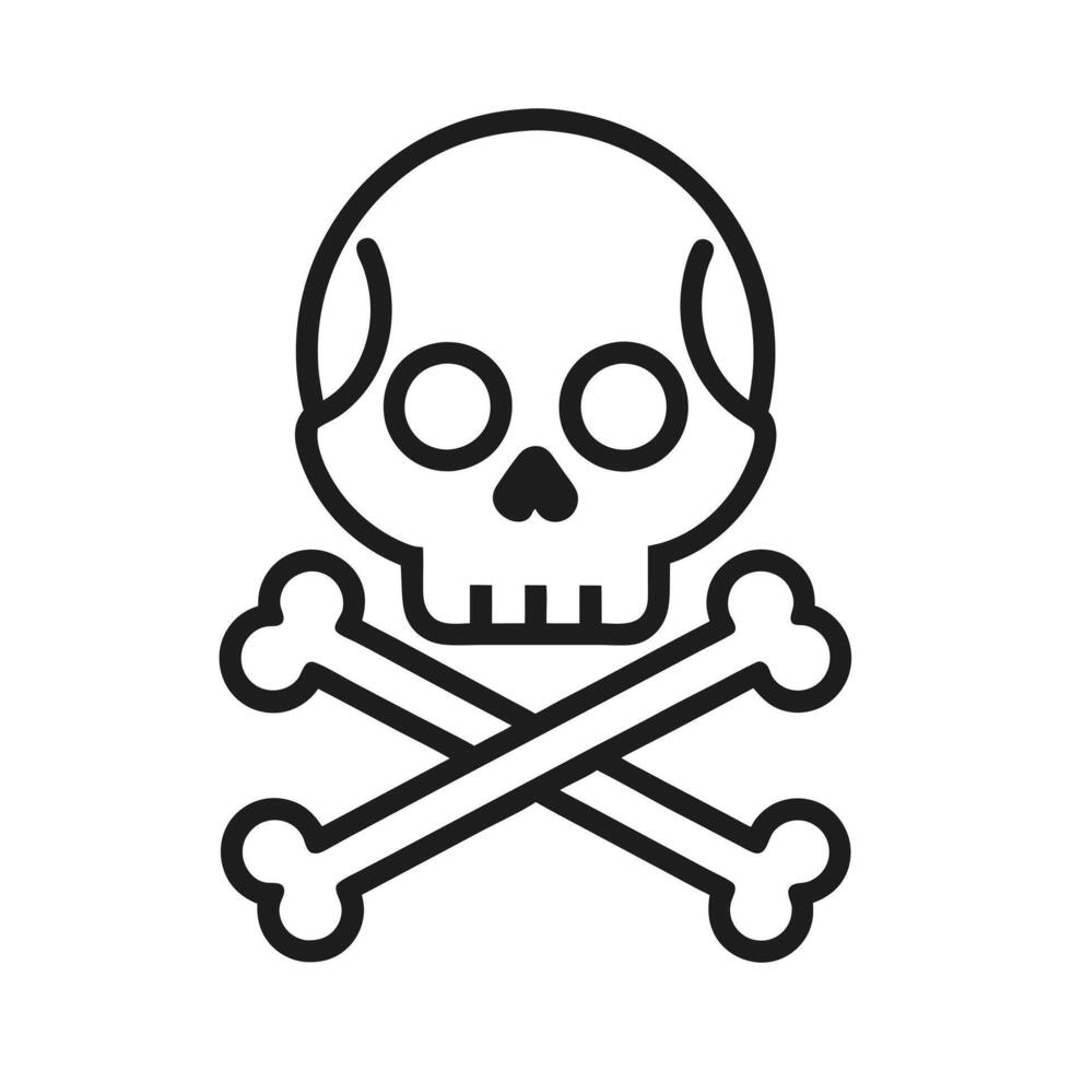 Warning Skull and Crossbones Icon - Minimalistic Line Art Hazard and Safety Symbol Design vector