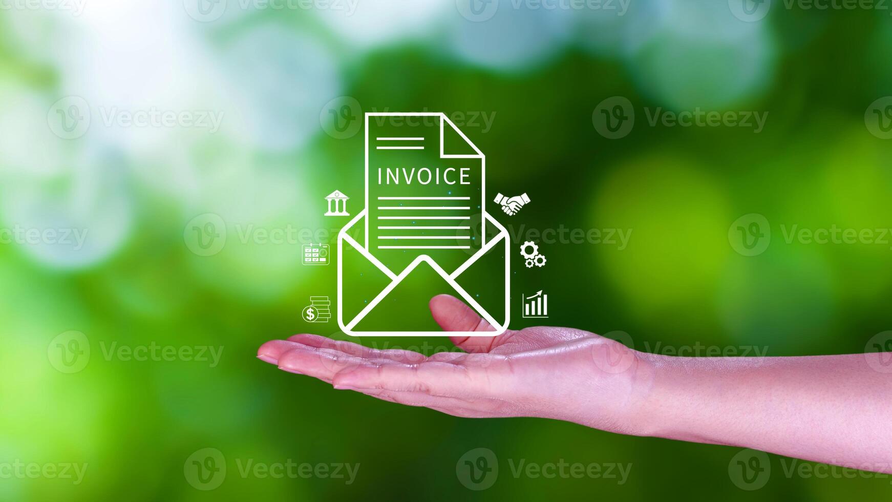 Invoice and online digital statements concept, using touch with invoice icons on virtual screen, Financial report and bank management with online payment concept E.invoice invoice. photo