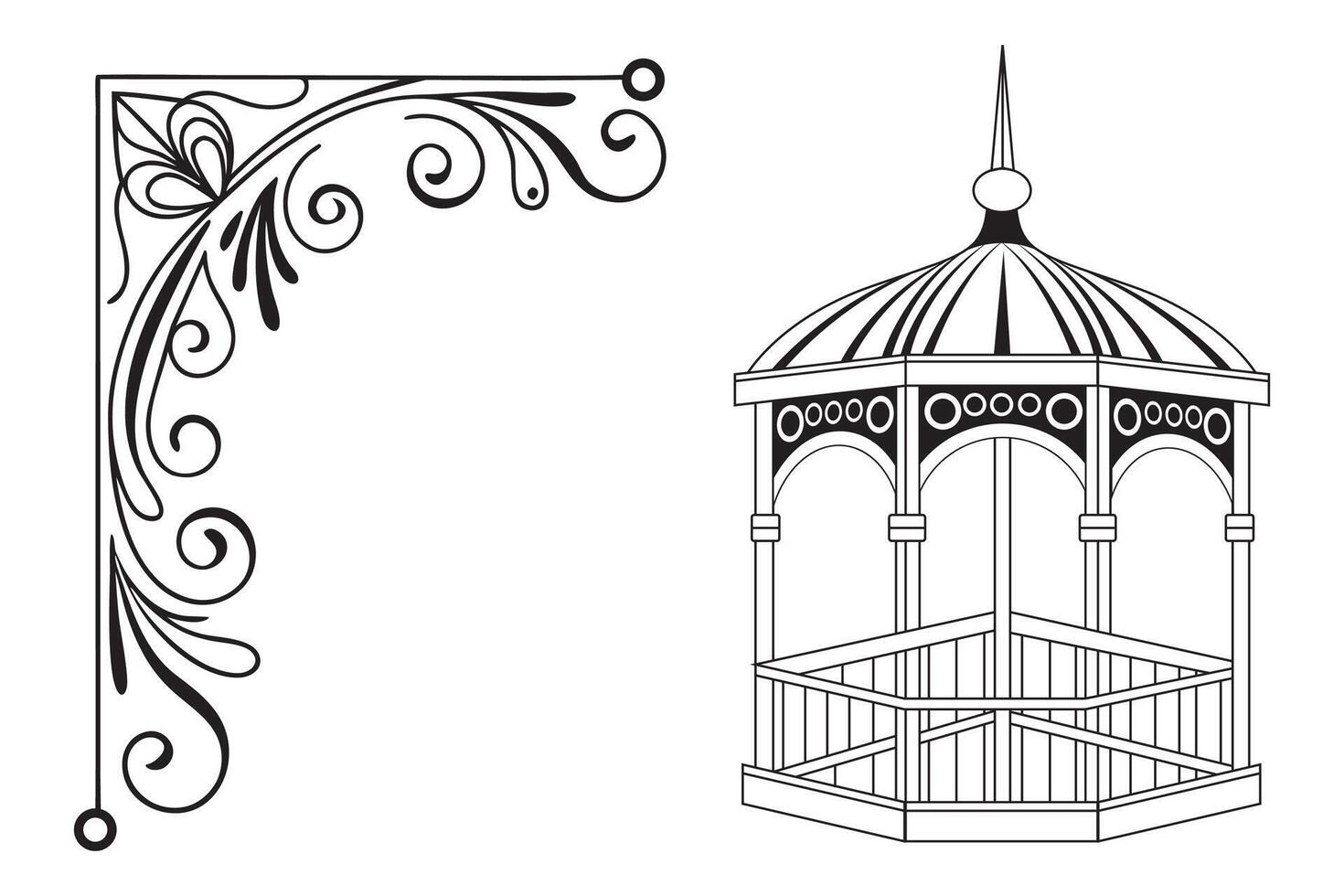 a gazebo and a decorative corner vector