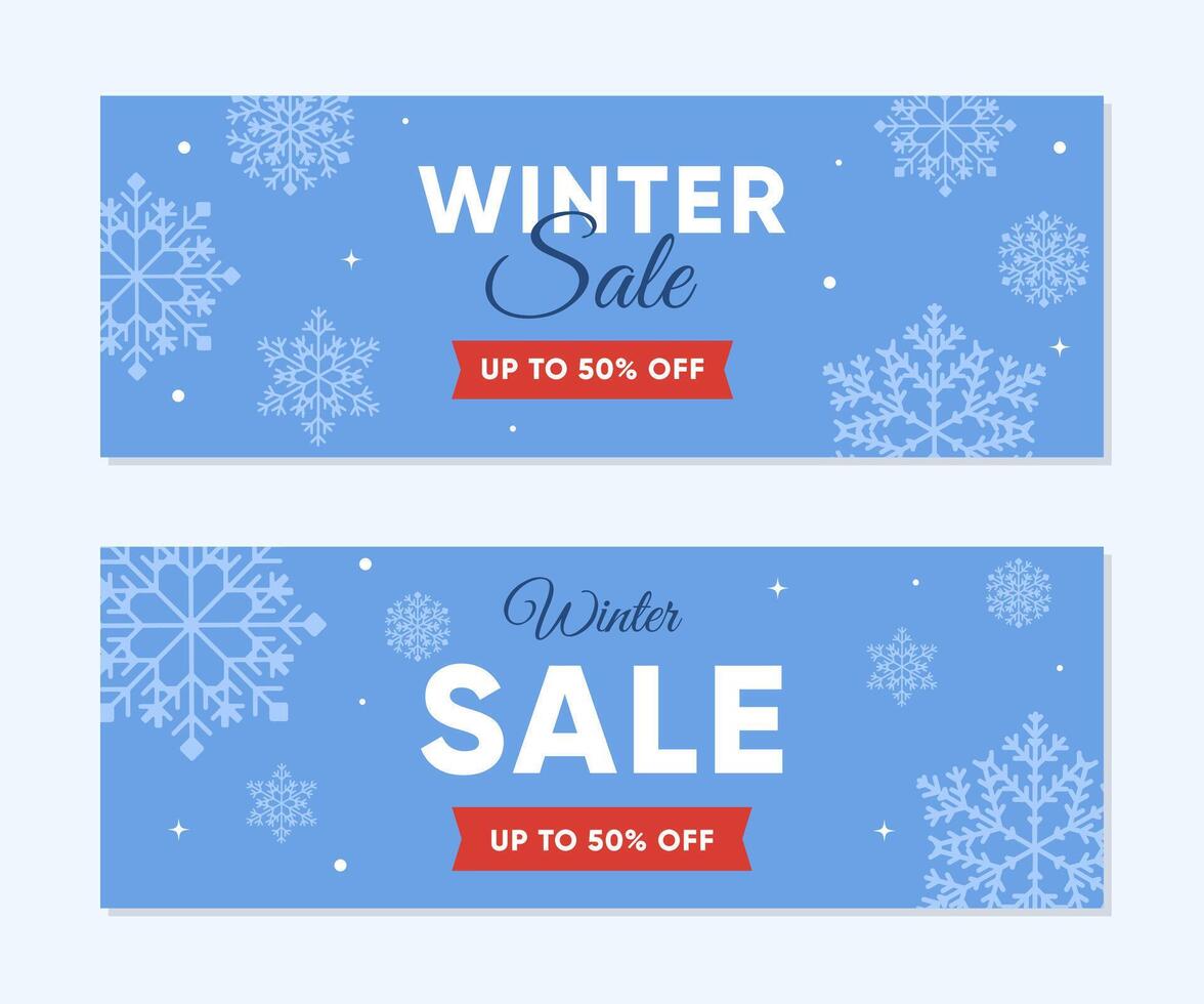 Horizontal banner templates featuring snowflakes and snowfall. illustration for for promoting winter sales, holiday events and seasonal offers vector