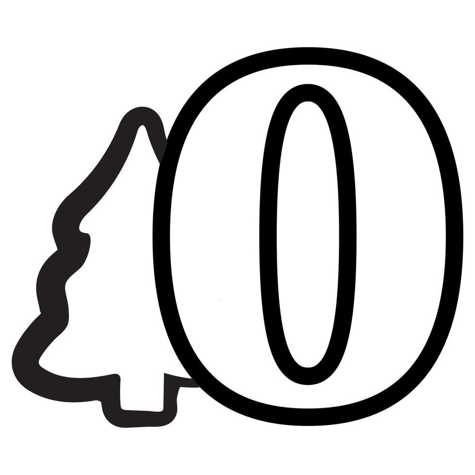 simple number zero design with Christmas design, namely Christmas tree drawn in black outline, for Christmas designs, patterns or posters vector