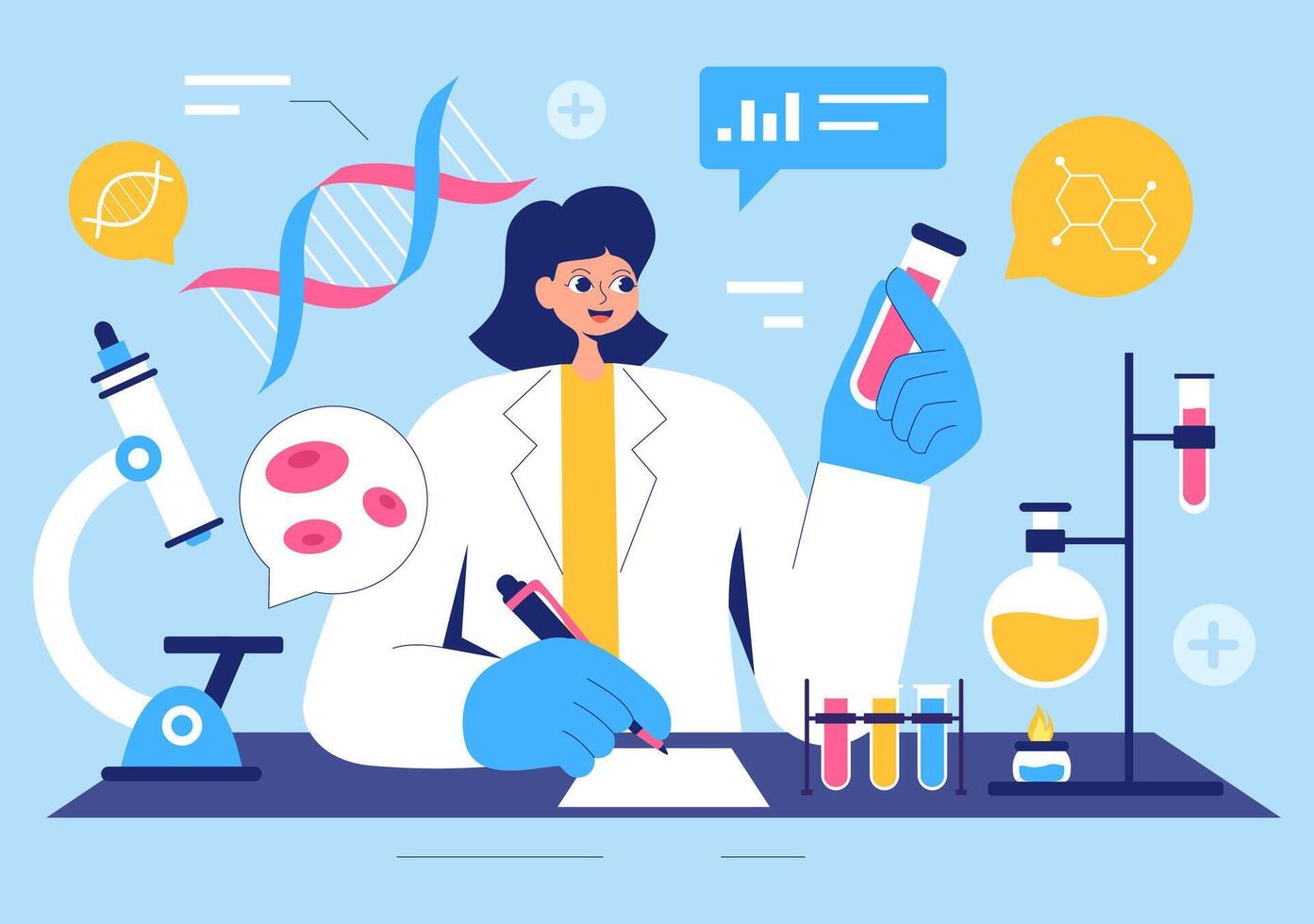Biomarkers Illustration with DNA Biology Evidence and Nanotechnology in Molecular Science vector