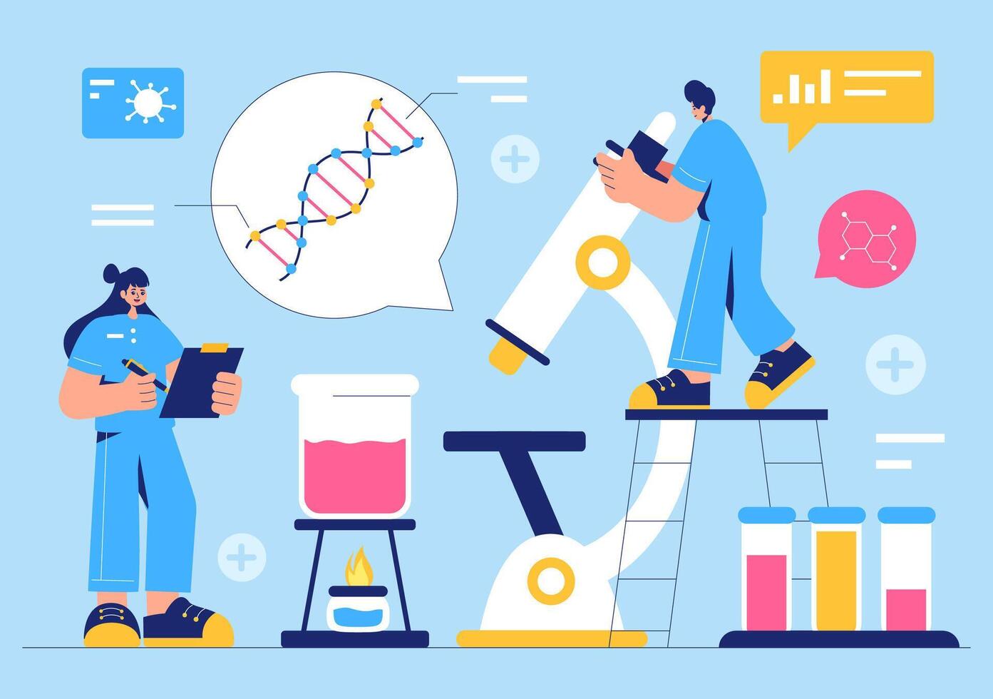 DNA Biomarker Research Illustration with Molecular Structures and Scientific Evidence in Flat Style vector
