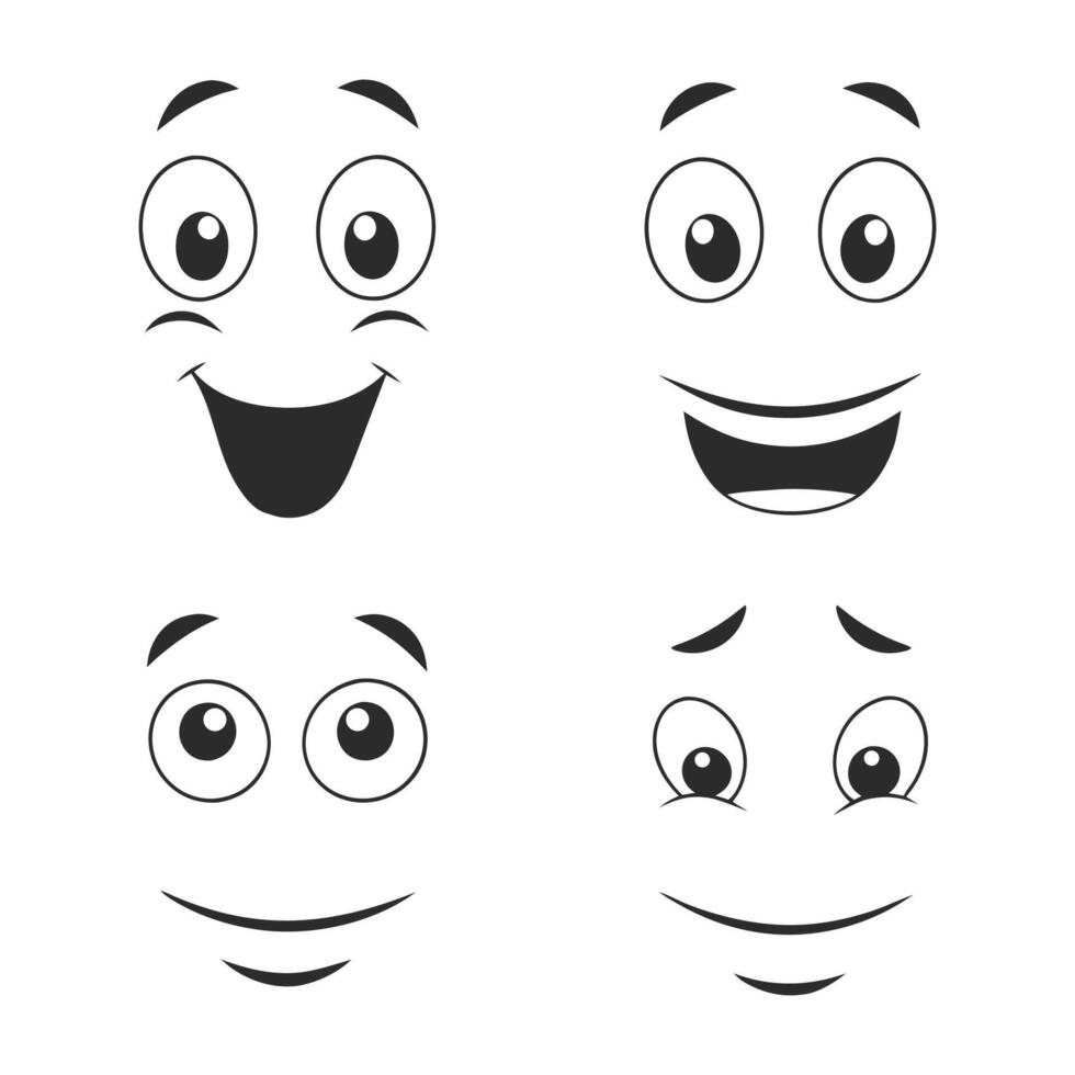 Playful Cartoon Face Silhouette Art Collection vector