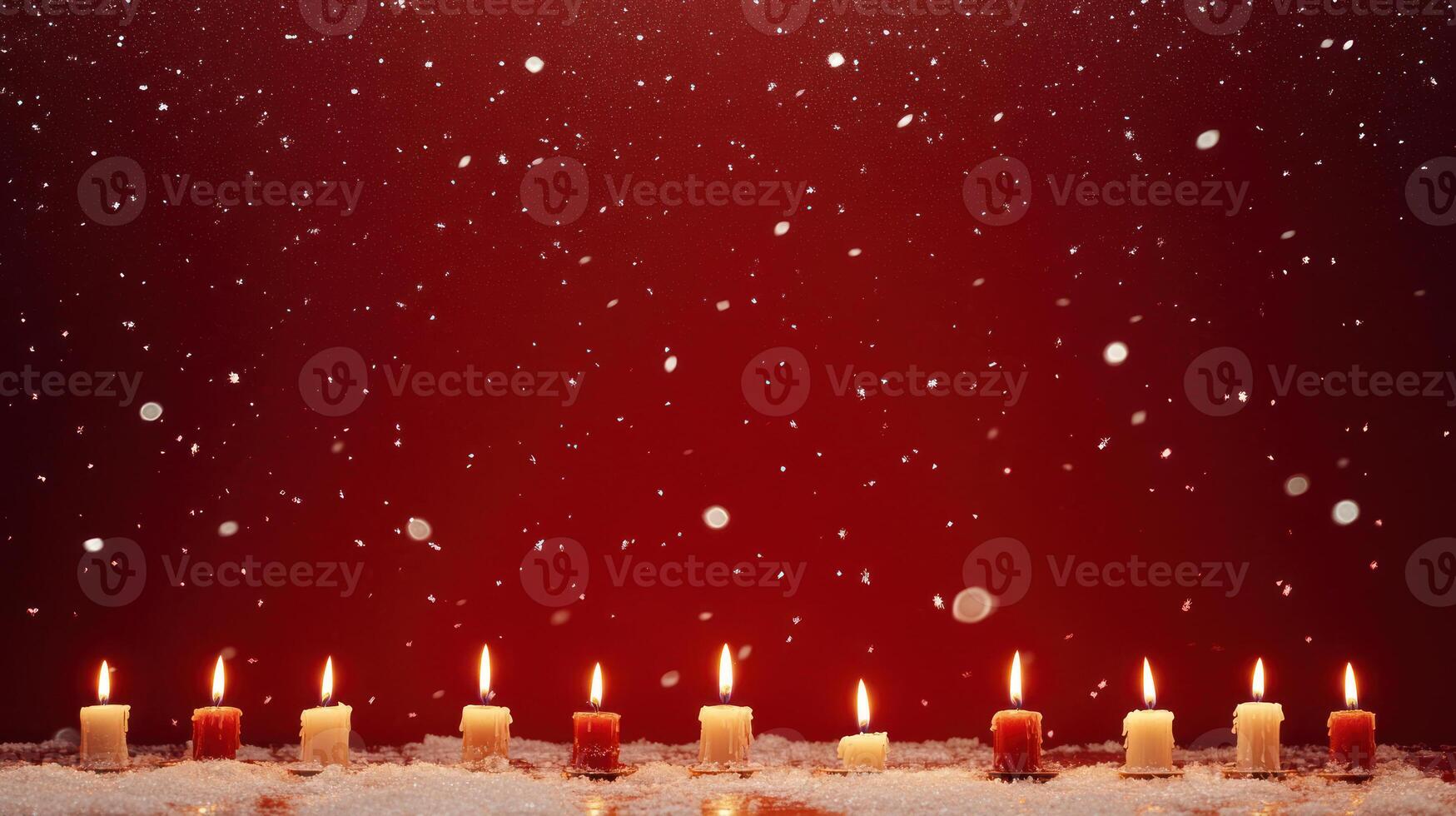 Christmas, Thankgiving, border Frame candles are lit in a row on a red background photo
