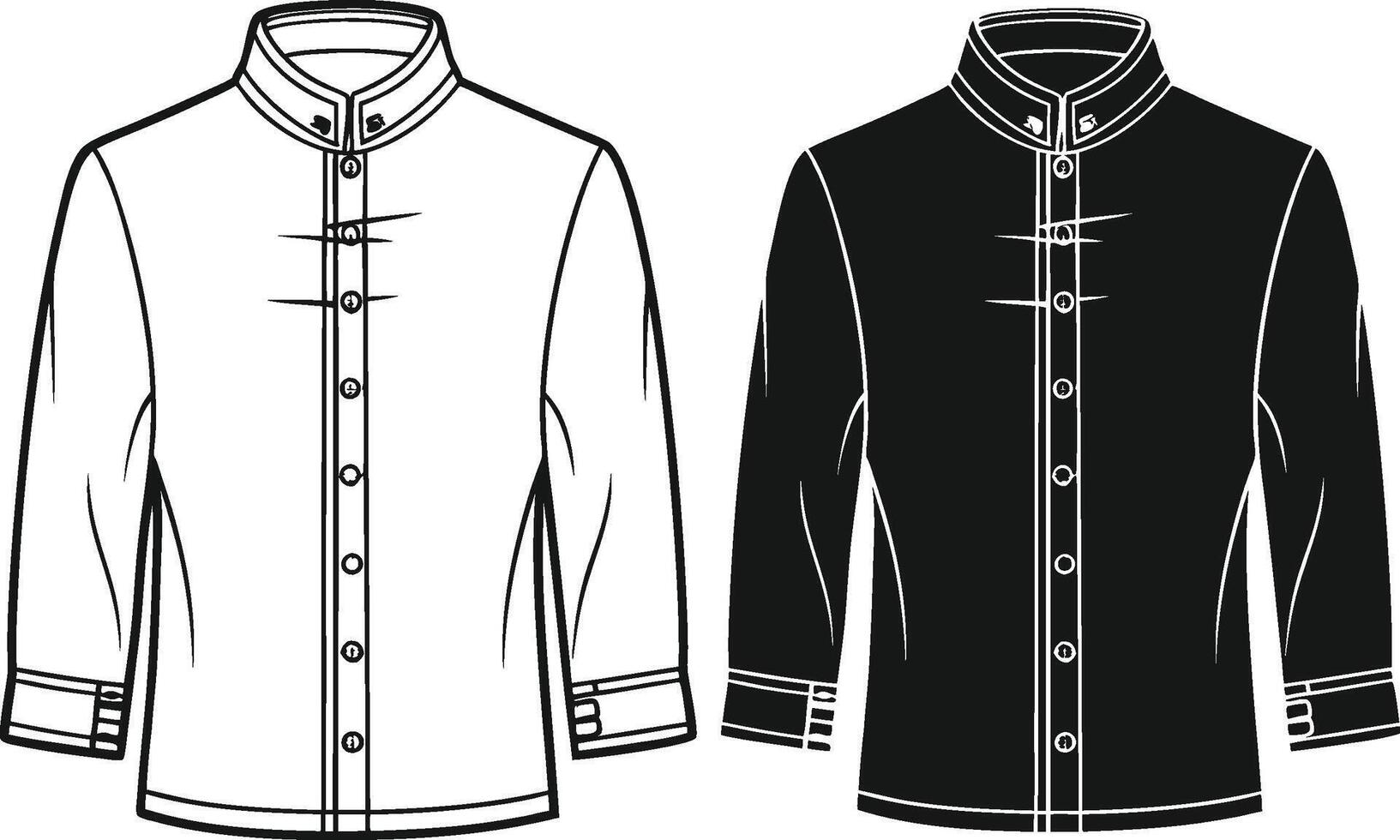 Elegant Mandarin Collar Retro Monochrome Drawing vector